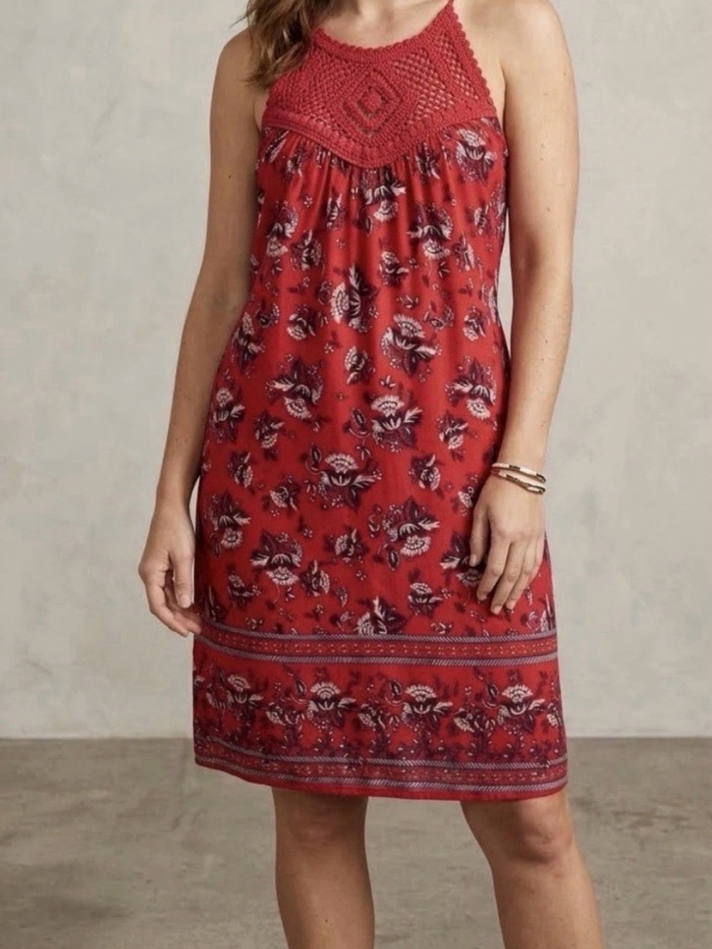 Speechless Red Crochet-Front Floral Sundress